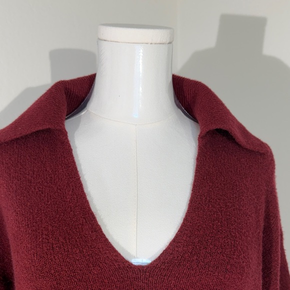 Open Edit Deep Red Burgundy V-Neck Oversized Cropped Sweater Size XS - Picture 3 of 8
